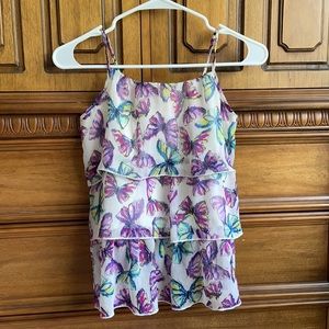 Butterfly print ruffle tank top